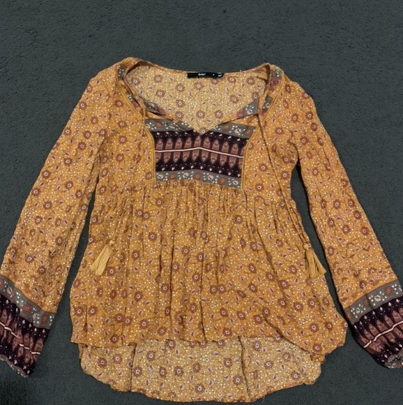 SPORTSGIRL Boho Mustard Long Sleeve Top Blouse - Picture 7 of 9